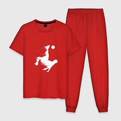 Пижама хлопковая мужская Белый силуэт футболиста бьющего по мячу, цвет: красный
