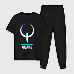 Пижама хлопковая мужская Quake в стиле glitch и баги графики, цвет: черный