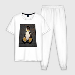 Пижама хлопковая мужская Linux Tux cubed, цвет: белый