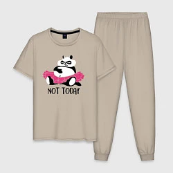 Пижама хлопковая мужская Ленивая панда, цвет: миндальный