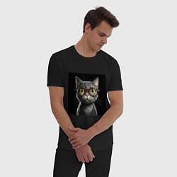 Пижама хлопковая мужская Желтоглазый котик в очках, цвет: черный — фото 2