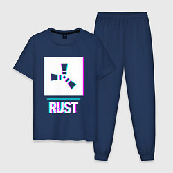 Пижама хлопковая мужская Rust в стиле glitch и баги графики, цвет: тёмно-синий