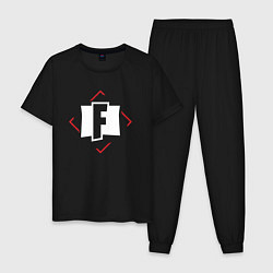 Пижама хлопковая мужская Символ Fortnite в красном ромбе, цвет: черный