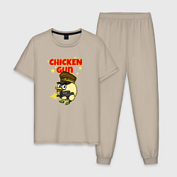 Пижама хлопковая мужская Chicken Gun - игра, цвет: миндальный
