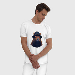 Пижама хлопковая мужская Портрет капибары в шляпе, цвет: белый — фото 2
