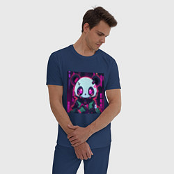 Пижама хлопковая мужская Аниме панда в лучах неона, цвет: тёмно-синий — фото 2