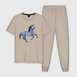 Пижама хлопковая мужская Андалузская лошадь, цвет: миндальный