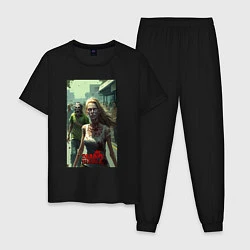 Пижама хлопковая мужская Девушка зомби, цвет: черный
