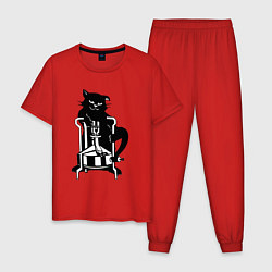 Пижама хлопковая мужская Кот Бегемот на примусе, цвет: красный