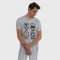 Пижама хлопковая мужская Eat - sleep - Assassins Creed - repeat, цвет: меланж — фото 2