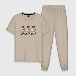 Пижама хлопковая мужская Chicken gun - три курочки, цвет: миндальный