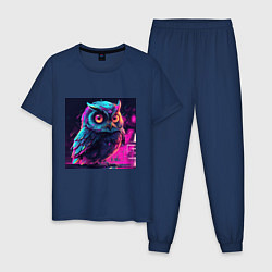 Пижама хлопковая мужская Сова в неоновом свете, цвет: тёмно-синий