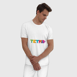 Пижама хлопковая мужская Тетрис надпись, цвет: белый — фото 2