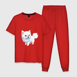 Пижама хлопковая мужская Милый пушистый щеночек, цвет: красный