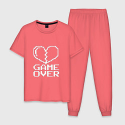 Пижама хлопковая мужская Пиксельное сердечко Game over, цвет: коралловый