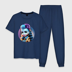 Пижама хлопковая мужская Девушка монстрик, цвет: тёмно-синий