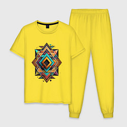 Пижама хлопковая мужская Этнический ромб, цвет: желтый