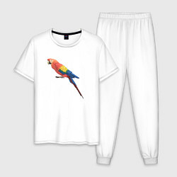 Пижама хлопковая мужская Одинокий сине-красный попугай, цвет: белый