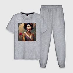 Пижама хлопковая мужская Красивая азиатка - нейросеть, цвет: меланж
