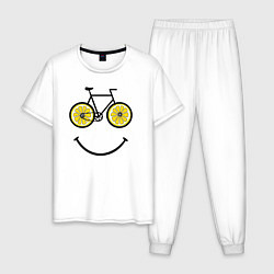 Пижама хлопковая мужская Лимонное лето с велосипедом, цвет: белый