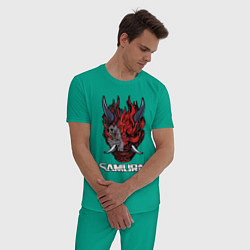Пижама хлопковая мужская Samurai logo, цвет: зеленый — фото 2