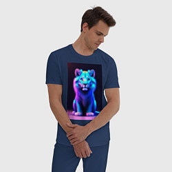 Пижама хлопковая мужская Неоновый львенок, цвет: тёмно-синий — фото 2