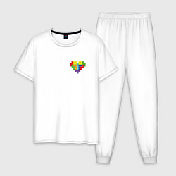 Пижама хлопковая мужская Сердце из фигур тетрис, цвет: белый