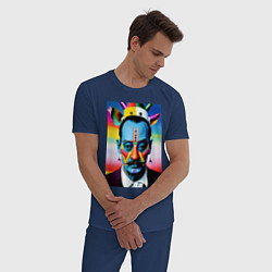 Пижама хлопковая мужская Salvador Dali - pop art - neural network, цвет: тёмно-синий — фото 2