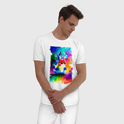 Пижама хлопковая мужская Акварельный Пикачу - поп-арт, цвет: белый — фото 2
