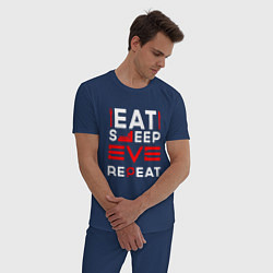 Пижама хлопковая мужская Надпись eat sleep EVE repeat, цвет: тёмно-синий — фото 2