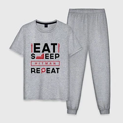Пижама хлопковая мужская Надпись: eat sleep Hitman repeat, цвет: меланж