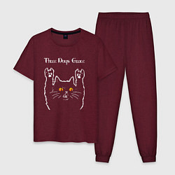 Пижама хлопковая мужская Three Days Grace rock cat, цвет: меланж-бордовый