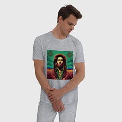 Пижама хлопковая мужская Digital Art Bob Marley in the field, цвет: меланж — фото 2
