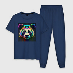 Пижама хлопковая мужская Красочная панда - нейросеть, цвет: тёмно-синий