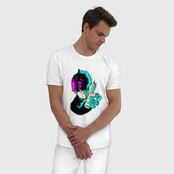 Пижама хлопковая мужская Неоновый моб психо, цвет: белый — фото 2