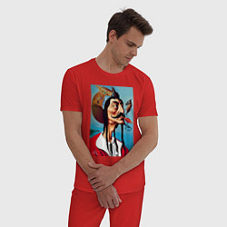 Пижама хлопковая мужская Портрет Сальвадора Дали - нейросеть, цвет: красный — фото 2