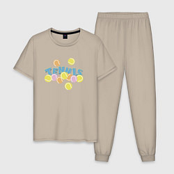 Пижама хлопковая мужская Теннисные мячи, цвет: миндальный