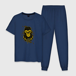 Пижама хлопковая мужская Крутая горилла с наушниками, цвет: тёмно-синий