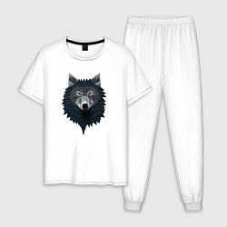 Пижама хлопковая мужская Вышивка Волк, цвет: белый