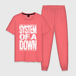 Пижама хлопковая мужская System of a down - stencil, цвет: коралловый