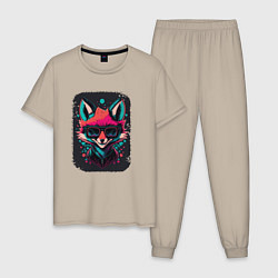Пижама хлопковая мужская Playful fox, цвет: миндальный