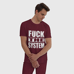 Пижама хлопковая мужская SoD - f**k the system, цвет: меланж-бордовый — фото 2