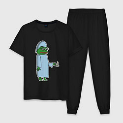 Пижама хлопковая мужская Лягушонок Пепе в пижаме, цвет: черный