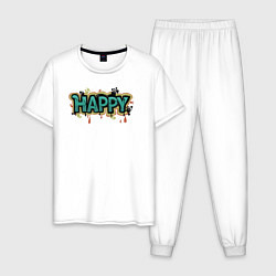 Пижама хлопковая мужская Happy mood, цвет: белый