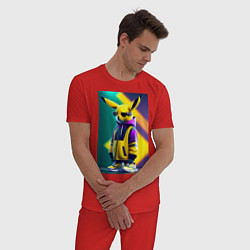 Пижама хлопковая мужская Модный пикачу, цвет: красный — фото 2