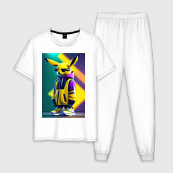 Пижама хлопковая мужская Модный пикачу, цвет: белый