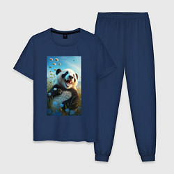 Пижама хлопковая мужская Веселая панда, цвет: тёмно-синий