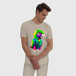 Пижама хлопковая мужская Мультяшный попугай, цвет: миндальный — фото 2