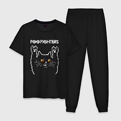 Пижама хлопковая мужская Foo Fighters rock cat, цвет: черный