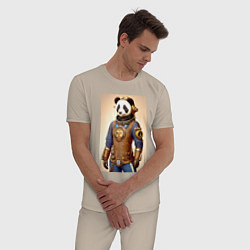 Пижама хлопковая мужская Cool panda - steampunk - neural network, цвет: миндальный — фото 2